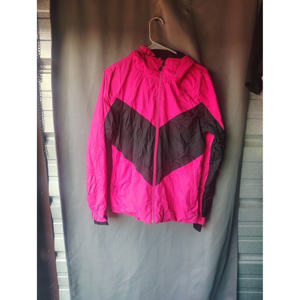 Polar Edge Womens Pink Black Chevron Full Zip Hooded Windbreaker Jacket Medium